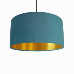 Petrol Blue Lampshade in Velvet With Gold Lining, Large Plain Ceiling Lightshade - thumbnail 1