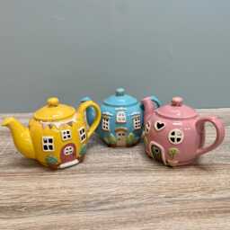 Ceramic Teapot House Tealight Candle Holder Village Quirky Cute Home D??cor/Yellow Blue Pink - thumbnail 1
