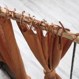 Terracotta Linen Curtain Panel - Tie Top Drapes Natural Window Curtains - thumbnail 2