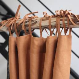 Terracotta Linen Curtain Panel - Tie Top Drapes Natural Window Curtains - thumbnail 3