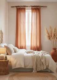 Terracotta Linen Curtain Panel - Tie Top Drapes Natural Window Curtains