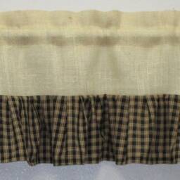 French Country Rustic Primitive Burlap Ruffled Valance Beige & Black Plaid Homespun - thumbnail 2
