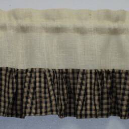 French Country Rustic Primitive Burlap Ruffled Valance Beige & Black Plaid Homespun - thumbnail 3