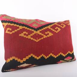 Handwoven Turkish Kilim Lumbar Pillow Bohemian Home Decor - 16x24 Inch - thumbnail 2