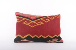 Handwoven Turkish Kilim Lumbar Pillow Bohemian Home Decor - 16x24 Inch - thumbnail 1
