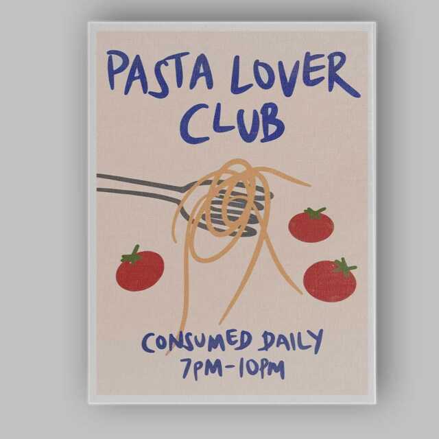 Pasta Lover Club Typography Kitchen Canvas Wall Art Print Decor Picture Ready To Hang - image 1