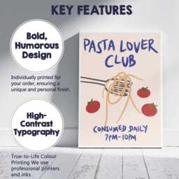 Pasta Lover Club Typography Kitchen Canvas Wall Art Print Decor Picture Ready To Hang - thumbnail 2