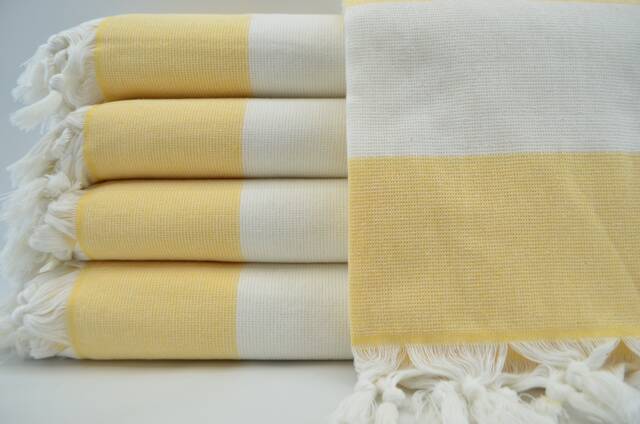 "Yellow & Cream Towel, Terry Towel, Turkish Bath Towel, Soft Towel, Peshtemal, Towel, 38""x67" - image 1
