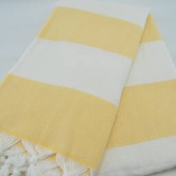 "Yellow & Cream Towel, Terry Towel, Turkish Bath Towel, Soft Towel, Peshtemal, Towel, 38""x67" - thumbnail 3
