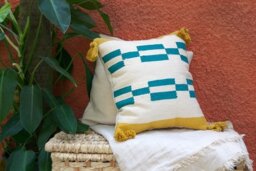 Echo Cotton Handmade Kilim Throw Pillow Cover Pompom Tasseled Pillow 18x18 20x20 26x26 Inch Decorative Lumbar Living Room Decor - thumbnail 1