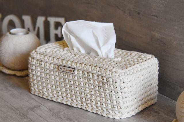 Napkins Holder, Crochet Tissue Box Cover, Cream Basket Cover - image 1