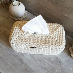 Napkins Holder, Crochet Tissue Box Cover, Cream Basket Cover - thumbnail 3