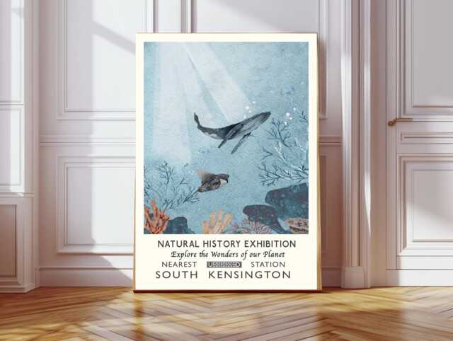 Natural History Art Print, Vintage Art Print, Whale Sea Landscape Ocean Sea Life Coastal - image 1