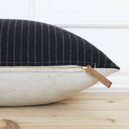Black Stripe Pillow Cover - Neutral 20x20 Lumbar Wool Blend Throw Russ - thumbnail 3