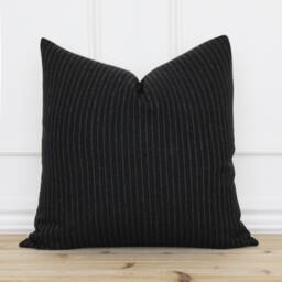 Black Stripe Pillow Cover - Neutral 20x20 Lumbar Wool Blend Throw Russ - thumbnail 2