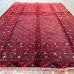 6x9 Afghan Bukhara Rug - Hand-Knotted Wool Carpet Deep Red Turkmen Geometric Design For Living Room Or Office Decor Gift - thumbnail 2