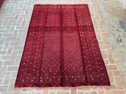 6x9 Afghan Bukhara Rug - Hand-Knotted Wool Carpet Deep Red Turkmen Geometric Design For Living Room Or Office Decor Gift - thumbnail 1