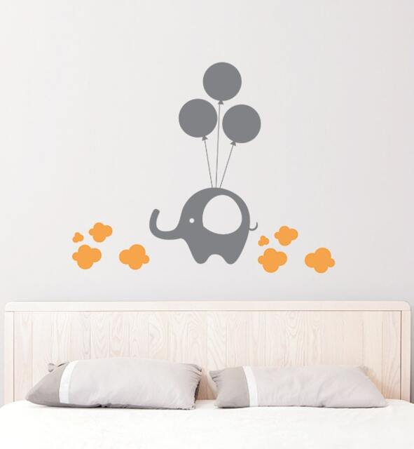 Elephant in The Clouds Wall Sticker Decal - Nursery Stickers, Animal Decals, Home Decor, Baby Room, Art, Girl, Boy