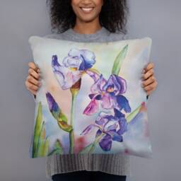 Hand Painted Watercolor Irises Basic Pillow - thumbnail 2