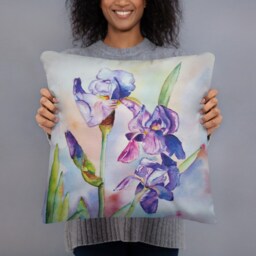 Hand Painted Watercolor Irises Basic Pillow - thumbnail 4