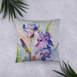 Hand Painted Watercolor Irises Basic Pillow