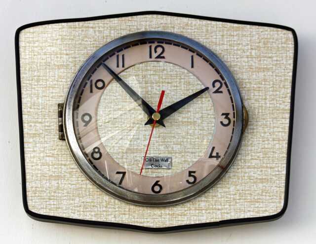 Retro Style Wall Clock - New 25cm Handmade Beige Formica Mid Century Vintage French Gift Off The Clocks - image 1