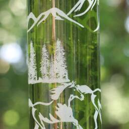New Etched Horse & Mountians Recycled Wine Bottle Hummingbird Or Bird Feeder - thumbnail 3