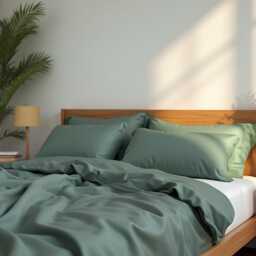 Pine Green Sateen Bedding Set 1 Duvet Cover & 2 Pillowcases Cotton Satin Comforter - thumbnail 3