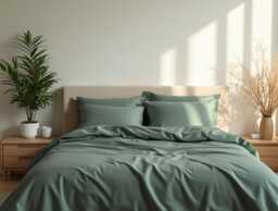 Pine Green Sateen Bedding Set 1 Duvet Cover & 2 Pillowcases Cotton Satin Comforter