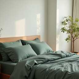 Pine Green Sateen Bedding Set 1 Duvet Cover & 2 Pillowcases Cotton Satin Comforter - thumbnail 4