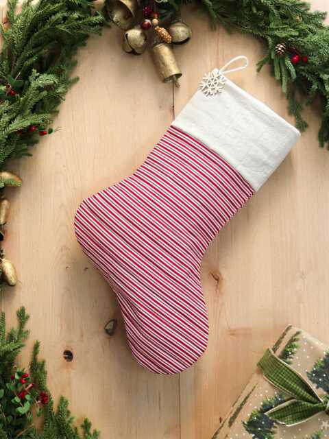 Personalized Quilted Christmas Stocking, Red & White Farmhouse Decor - image 1