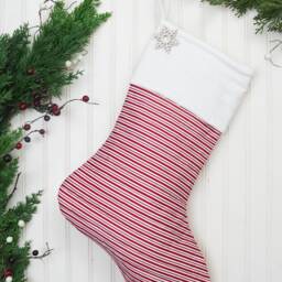 Personalized Quilted Christmas Stocking, Red & White Farmhouse Decor - thumbnail 3