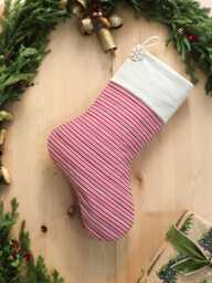 Personalized Quilted Christmas Stocking, Red & White Farmhouse Decor - thumbnail 1