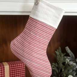 Personalized Quilted Christmas Stocking, Red & White Farmhouse Decor - thumbnail 2