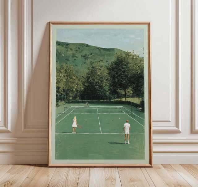Tennis Court Poster, Minimalist Sports Wall Art, Modern Summer Print, Athletic Lifestyle Decor, Green Contemporary Artwork - image 1