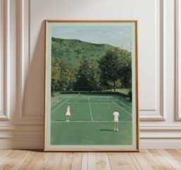 Tennis Court Poster, Minimalist Sports Wall Art, Modern Summer Print, Athletic Lifestyle Decor, Green Contemporary Artwork - thumbnail 1