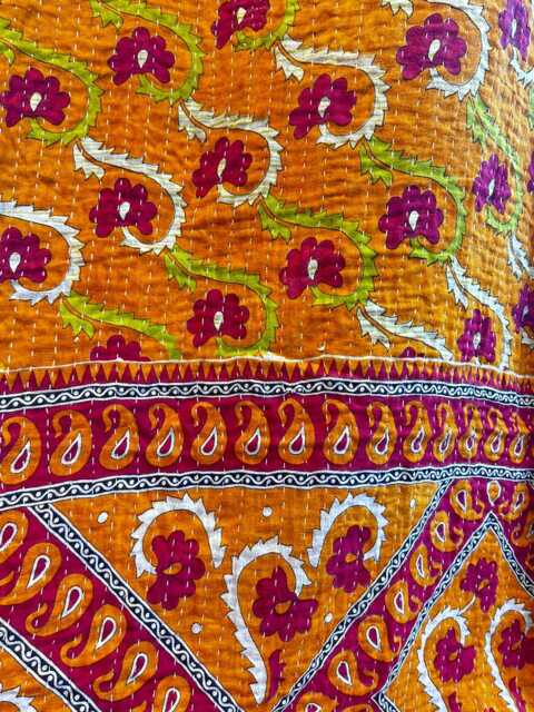 Vintage Handmade Kantha Stitch Sofa Throw - Beach Camper Van Quirky Colours Musted Red Floral Purple - image 1