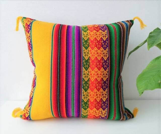 Peruvian Wool Pillow Cover Boho Southwestern Decor - 16x16 - image 1