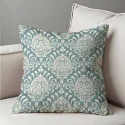Teal Damask Cushion Cover, Duck Egg Blue Pillow Case, Classic Sofa Decorative Cover - thumbnail 3
