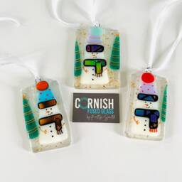 Fused Glass Snowman Christmas Decoration, Snowman Cornish - thumbnail 2