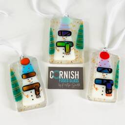Fused Glass Snowman Christmas Decoration, Snowman Cornish - thumbnail 3