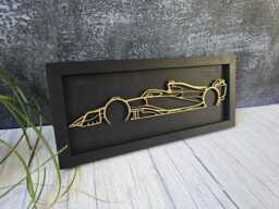 3D Wooden F1 Car Wall Art Black & Gold Formula 1 Decor - thumbnail 1