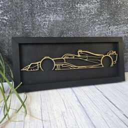 3D Wooden F1 Car Wall Art Black & Gold Formula 1 Decor - thumbnail 3