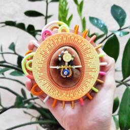 Wall Jewelry, Handcrafted Wood & Stone Wall Hanging - Colorful Lucky Charm Decoration To Hang Up - Small Luminous Talisman, Amulet - thumbnail 2