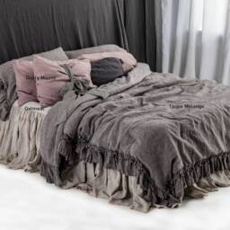 Linen Duvet Cover Set. Rustic Style Linen Bedding With Double Ruffles - thumbnail 2