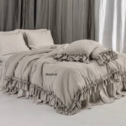 Linen Duvet Cover Set. Rustic Style Linen Bedding With Double Ruffles - thumbnail 3