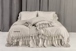 Linen Duvet Cover Set. Rustic Style Linen Bedding With Double Ruffles