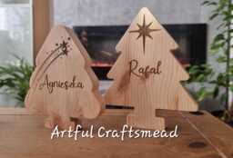 Personalised Wooden Christmas Tree Decor - Custom Name Engraved Pine Ornament Holiday Table Decoration - thumbnail 1
