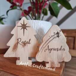 Personalised Wooden Christmas Tree Decor - Custom Name Engraved Pine Ornament Holiday Table Decoration - thumbnail 2
