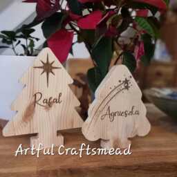 Personalised Wooden Christmas Tree Decor - Custom Name Engraved Pine Ornament Holiday Table Decoration - thumbnail 3